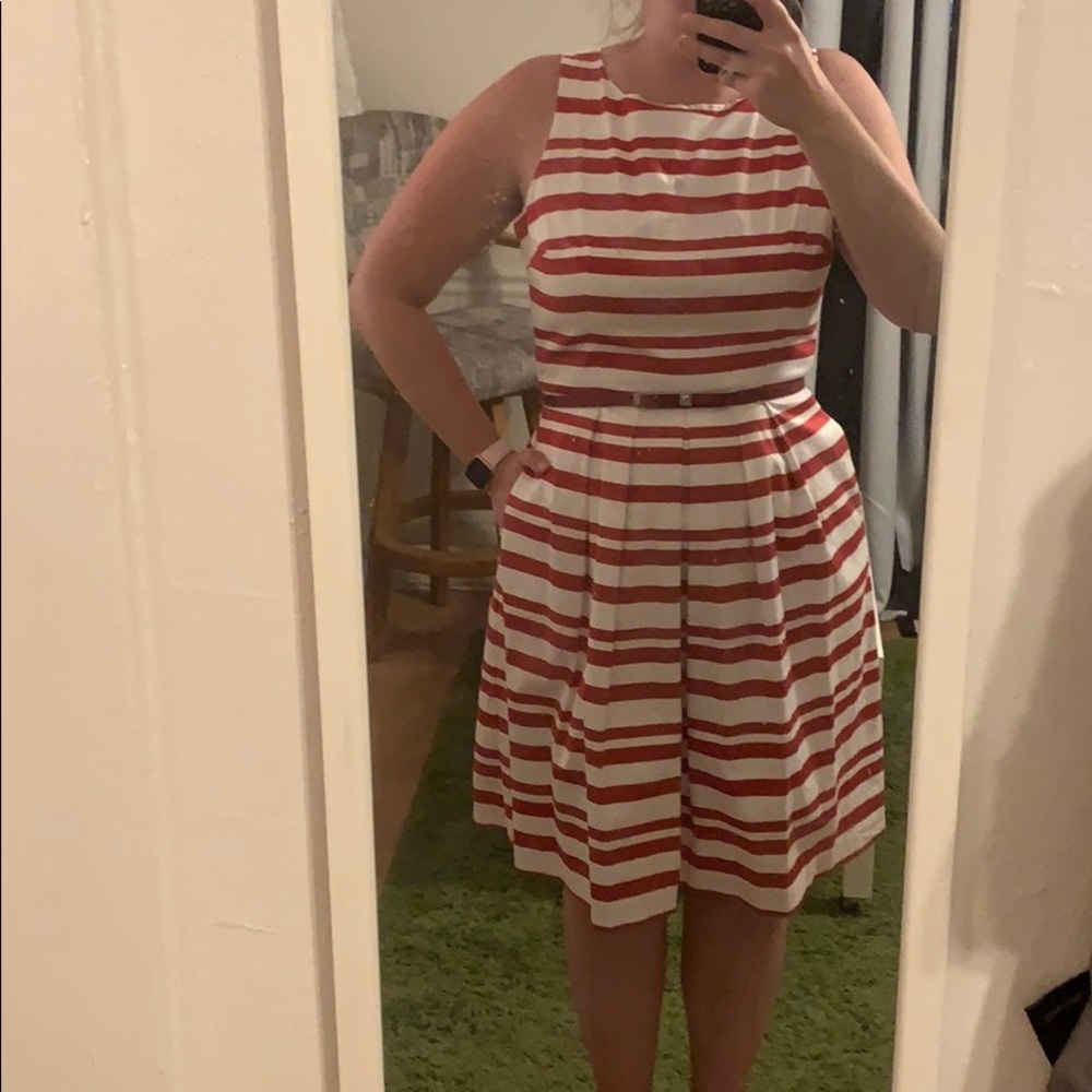 Red/White Striped Dress w/Pockets & Belt